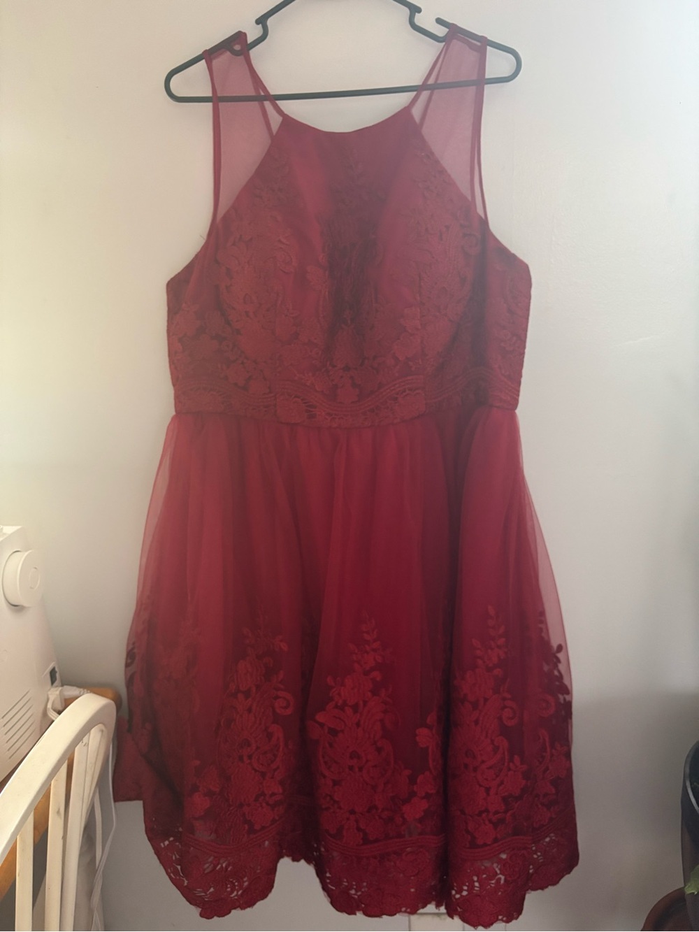 ModCloth Burgundy Lace Fit-and-Flare Dress